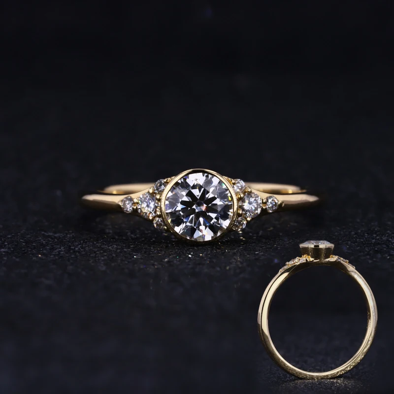 

starsgem 14k yellow gold bezel setting 0.5ct round brilliant cut engagement diamond ring
