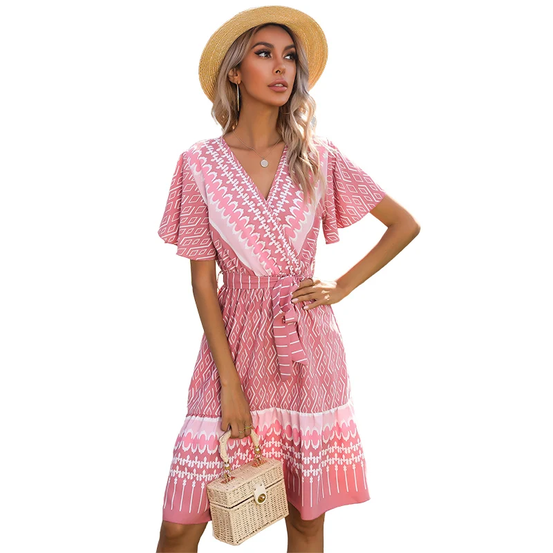 

Summer Dress 2021 Women Bohemian Style Geometric Print Beach Dress Elegant Party Dresses, Shown