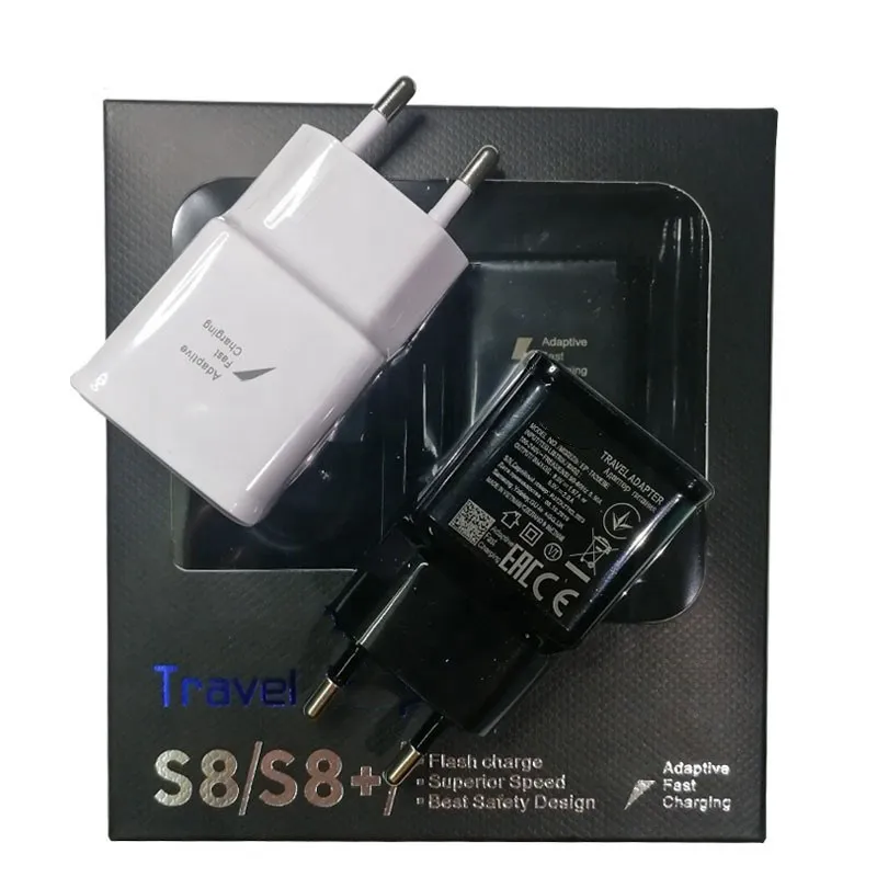 

For Samsung Original S6 S8 S10 Adapter Charger US/EU/UK Plug Travel Wall USB Charger Adapter Galaxy Note 10 8 9 Fast Chargering, White/black