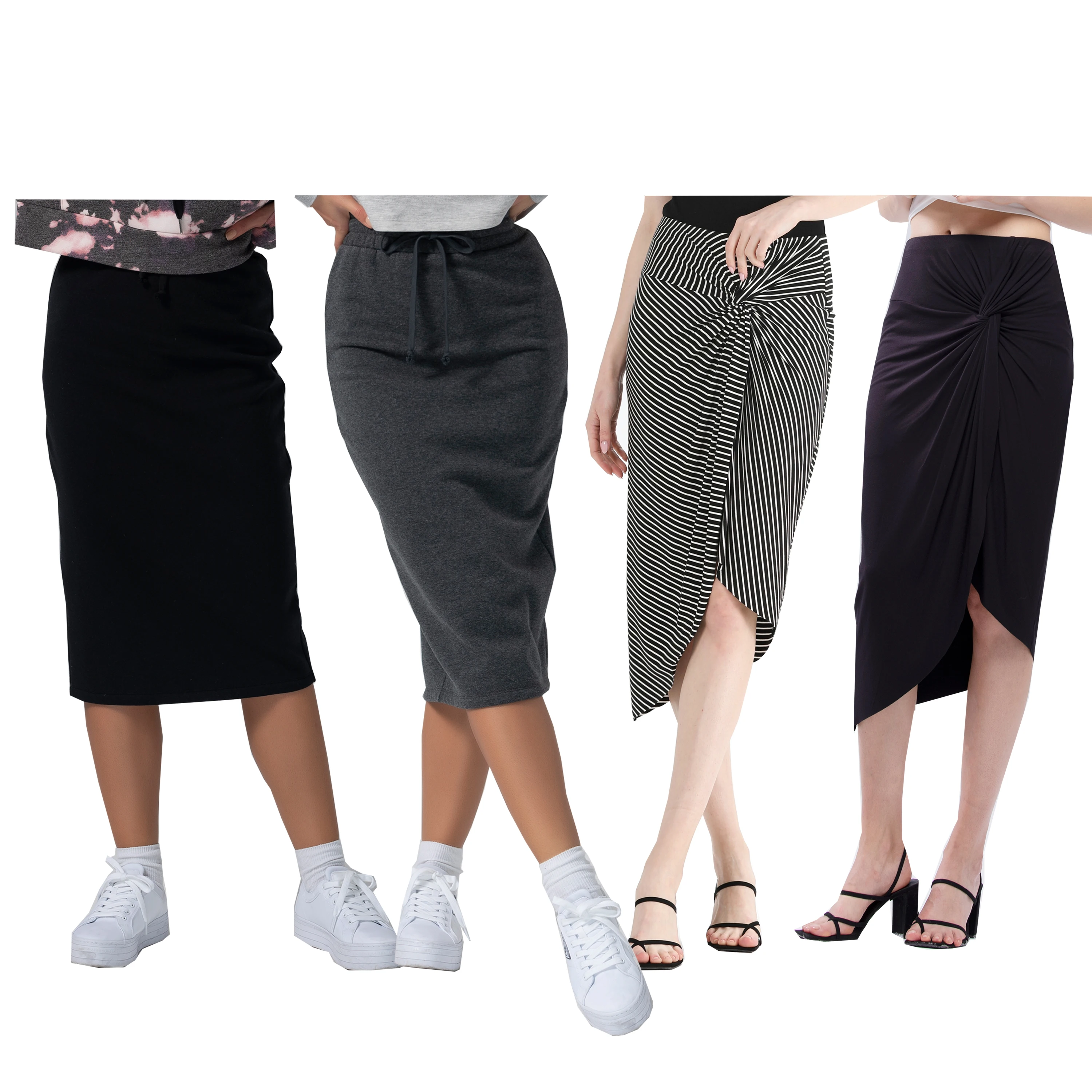 

Woman Summer Knit Striped Knot Casual Fashion Sexy Bodycon Midi Wrap Pencil Skirts