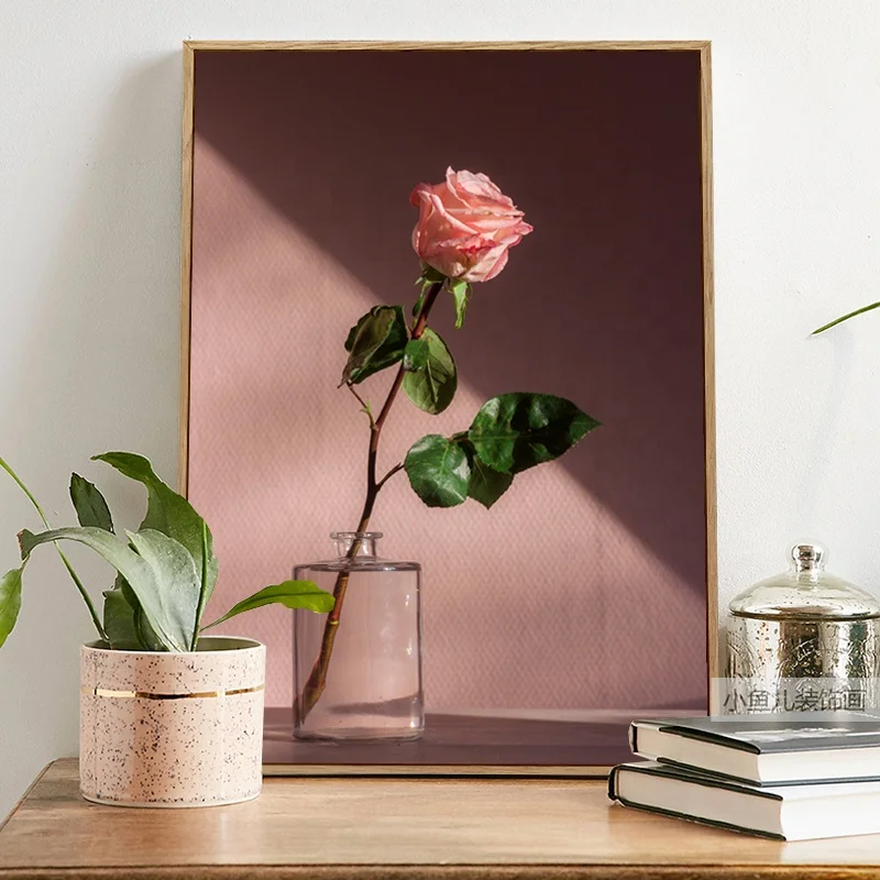 

HD Nordic Flower Poster Beautiful Rose Abstract Canvas Oil Painting Girl Bedroom Decoration Home Decor, Multiple colours