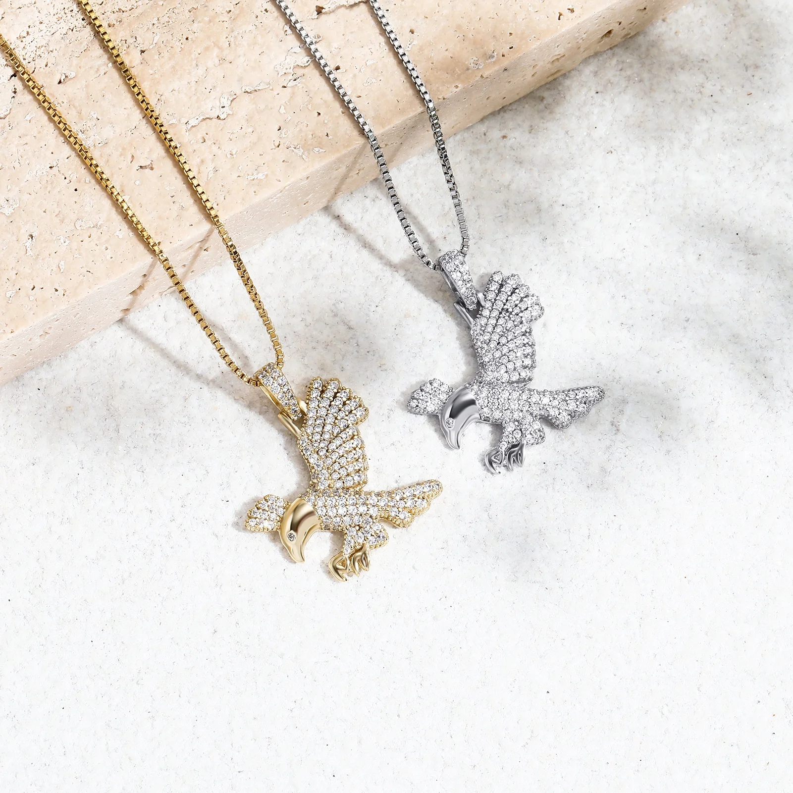 

925 Sterling Silver Eagle Pendant Necklace Womens Fashion Fine Jewelry Accessories Anniversary Bling Iced Out Fly Wings Necklace