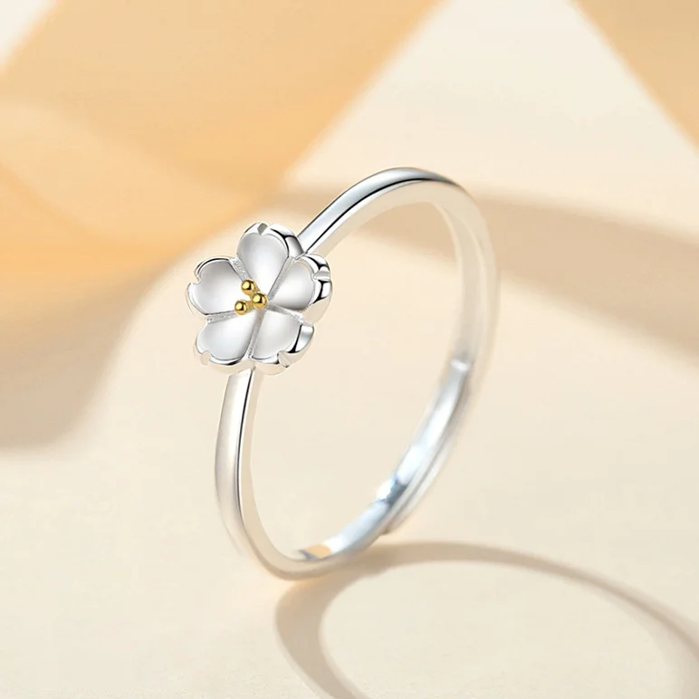 

Dainty 925 silver jewelry rings Adjustable Open Women Small Flower Daisy Ring