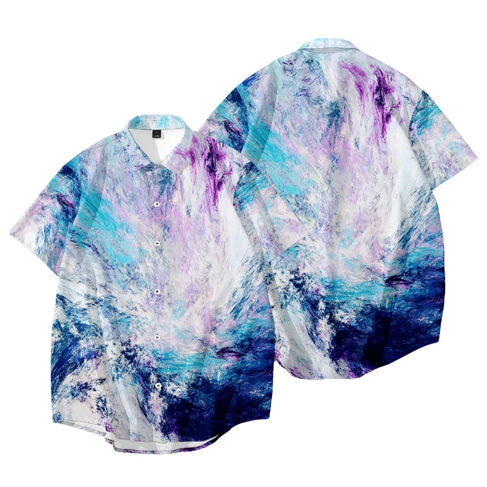 

2021 men's short sleeve clothing plus size beach wear summer printing designer shirt tie dye men's blouses & shirts, Black, blue, grey, biege, dark blue, dark grey