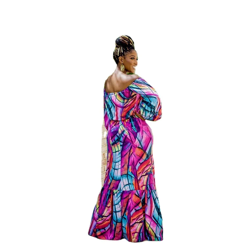 

Stylish Women Outfit 2021 Streetwear Plus Size 5xl 2 Piece Skirt And Crop Top Full Sleeve Off-Shoulder Print Long Maxi Skirt Set