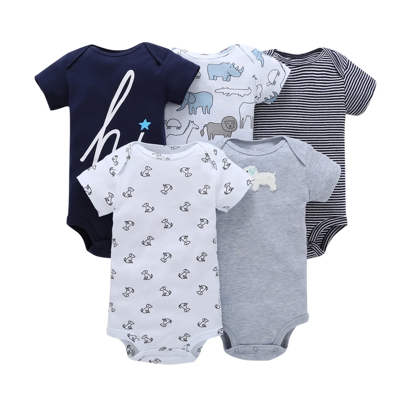 

Short Sleeve Cotton Wholesale 5 Pack Newborn Baby Romper set Cute Baby Suit Toddler Clothes, As pictures