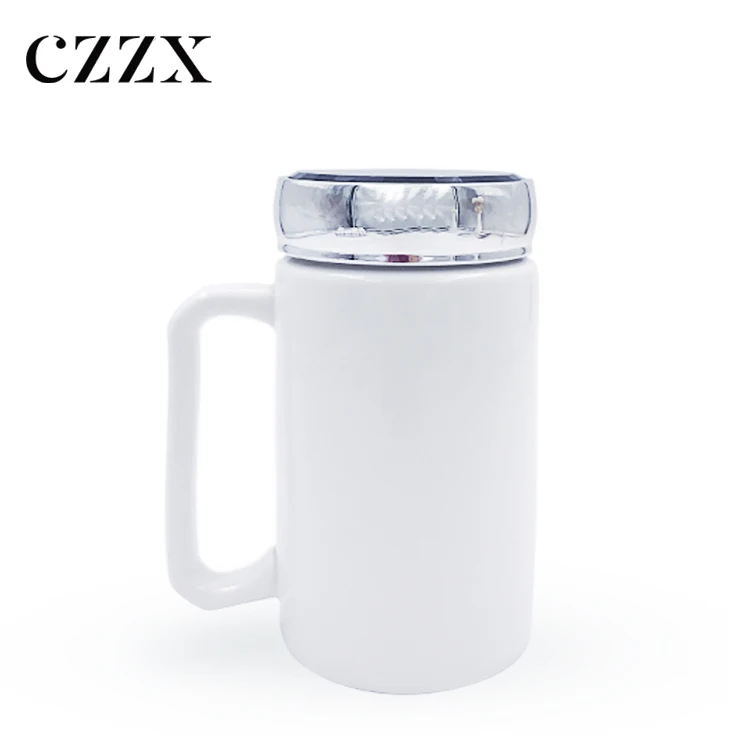 Custom Sublimation Ceramic Water Tea Coffee Travel Mug Cup With Mirror Screw Lid And Handle