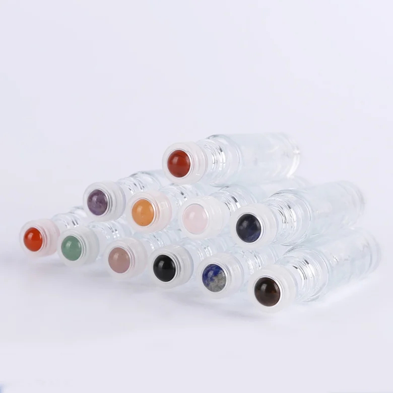 

Stock 10ml 15ml Semiprecious Stones Essential Oil Gemstone Ball Glass Roller Bottles