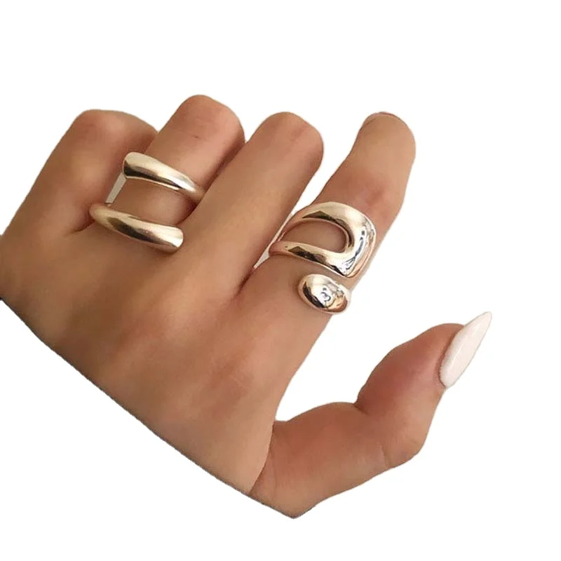 

Latest fashion retro statement geometric rings womens metal alloy blank opened twisted adjustable finger ring