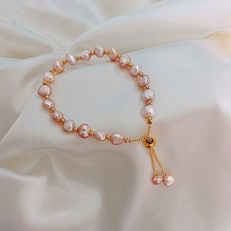 

Temperament Real 18k Gold Plated Natural Irregular Pearl Bracelet  Pink Baroque Freshwater Pearl Bracelet