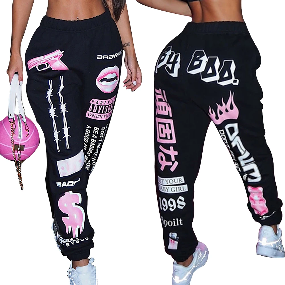 

Fashion Graphic Printed Sport Joggers Trousers Ladies Baddie Hip Hop High Waisted Sweat Pants Streetwear Women Jogger Sweatpants