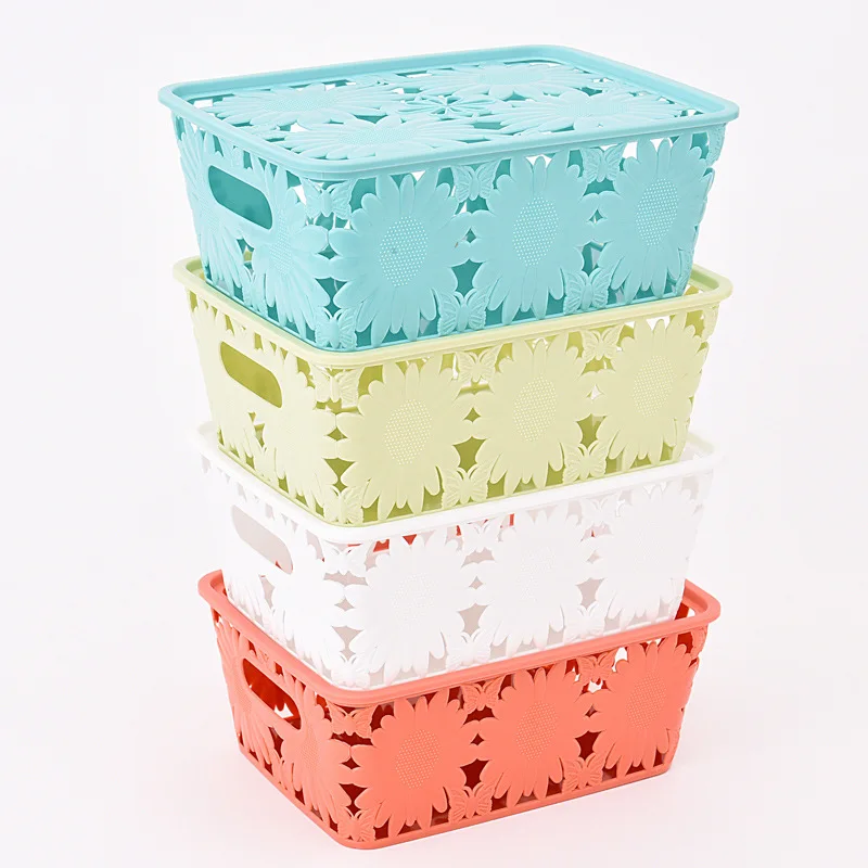 

Multipurpose square plastic storage box bedroom living room sundries storage basket with lid