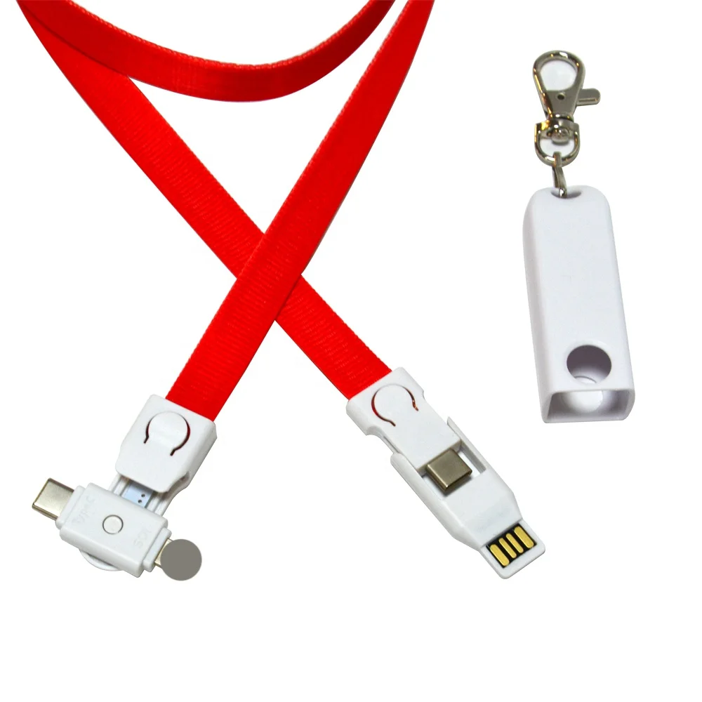 

Mobile Phone Use 3 in 1 Polyester Lanyard Strap USB Cable Fast Charging Cable Card Holder with Keychain