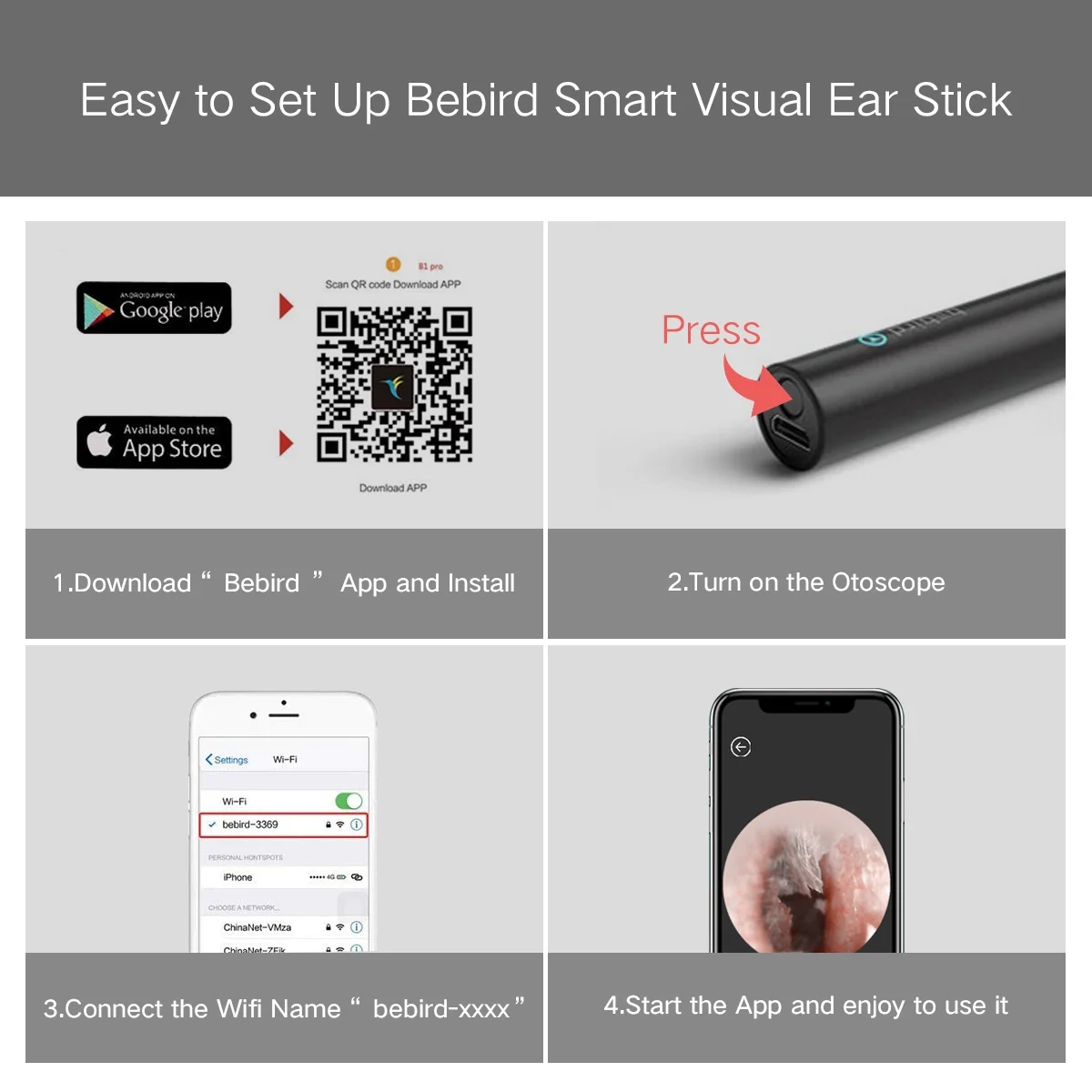 Xiaomi Youpin Ear WIFI Wireless Smart Visual Ear Cleaning Stick with Otoscope Endoscope Camera (Analog Camera 1920 x 1080 CCD Mini camera) 13