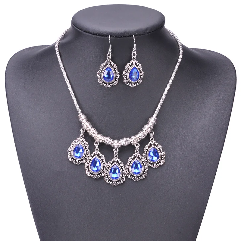 

GL418 Fashion jewelry set for Women alloy Teardrop choker necklace and earrings set, As photo
