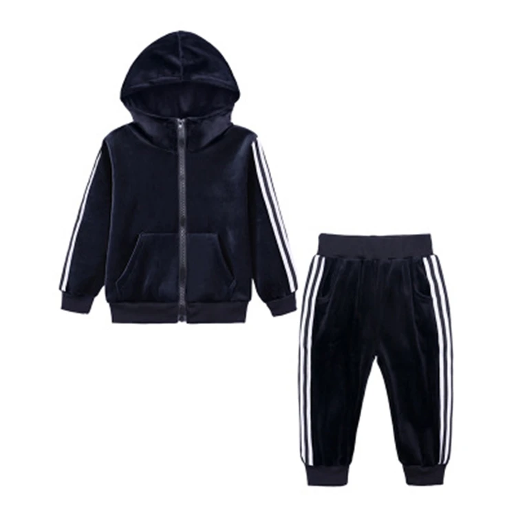 

Amazon new design fashion winter cotton two-piece sports cloth boy kids set cloths, Black, blue