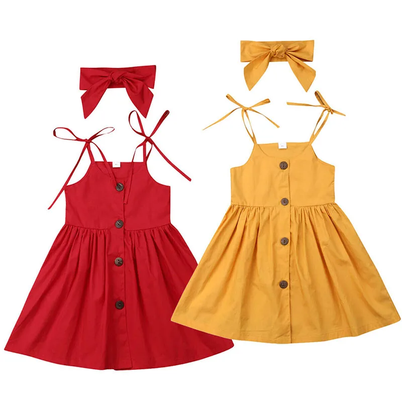 

RTS organic cotton solid color cute summer kids clothes twirl baby girls dresses with headband, As picture show