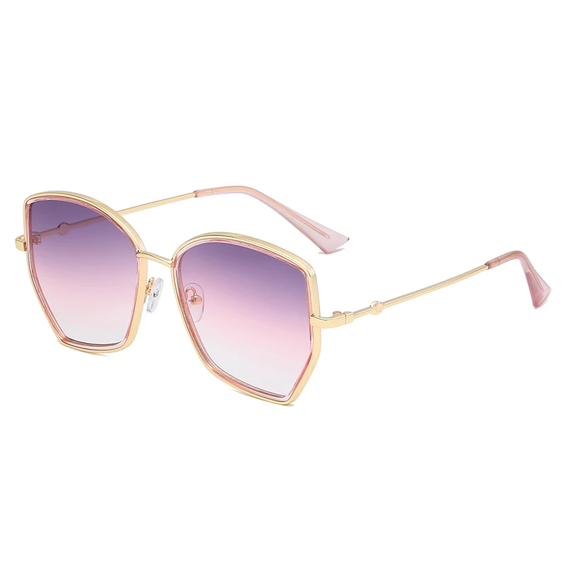 

Fashion Women Polygon Sunglasses New Coming Custom Logo Metal Frames Purple Pink Ocean Lens Gradient Sunglasses