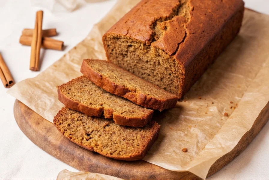 Slice of cinnamon banana bread served with coffee and garnished with cinnamon stick