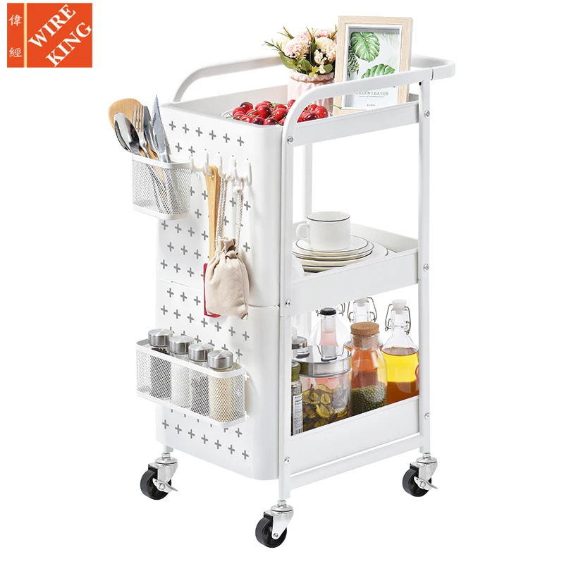 

Movable Kitchen Storage Rack with Double Pegboard Utility Rolling Cart for 4 Wheeler Vertical Storage Cart