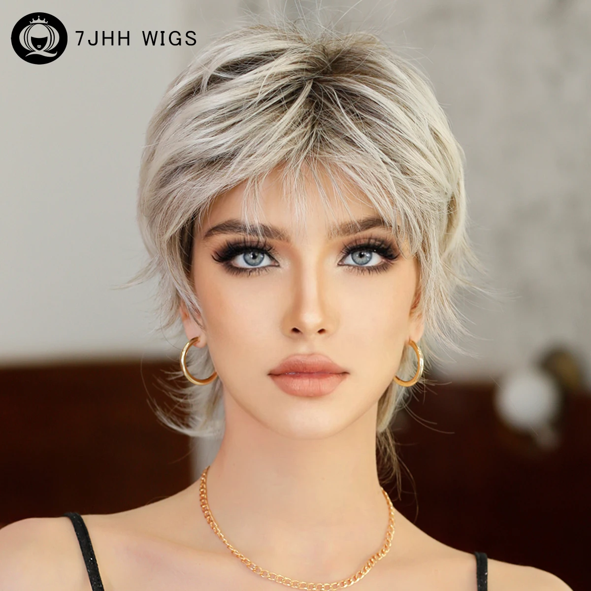 Gray Blonde Pixie Wigs for Women  Platinum Gray Pixie Cut Wig for White Women Pixie Layered Synthetic Ombre Gray Hair Wig