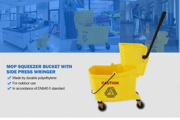 Hotel Cleaning Plastic 360 flat magic Mop squeezer bucket with side press wringer