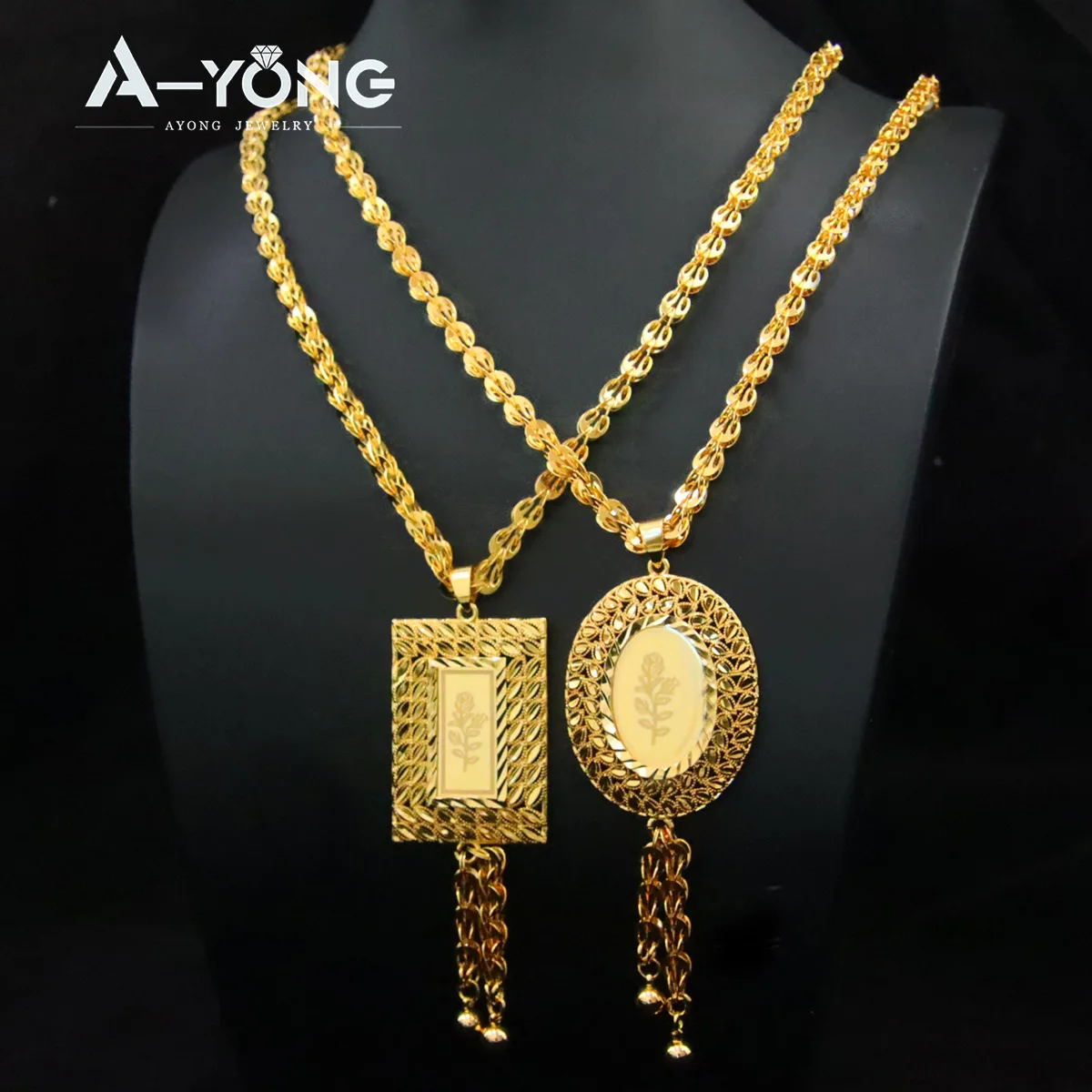 

Luxury Gold Plated Oval And Square Shape Necklace Flower Coin Pendant Necklace