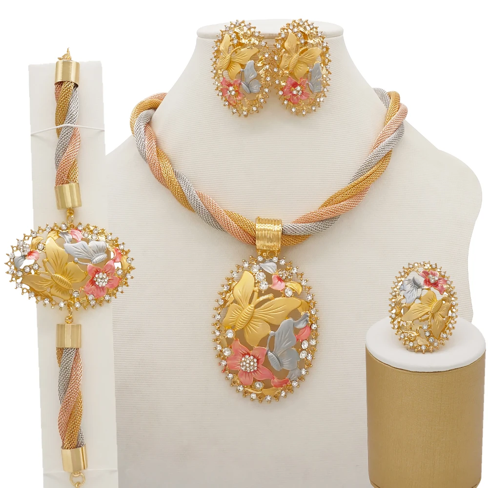 

Indian jewelry wholesale 2021 African jewelry bracelet necklace bridal jewelry set for women CJ1033, As picture