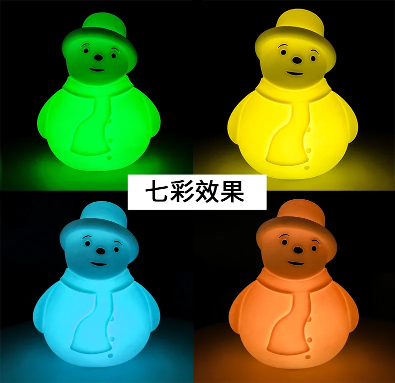 Christmas Gift Color Rechargeable Cute Children Snowman Silicone Kids Nursery Nightlight Lamp Baby Led Night Light For Kids