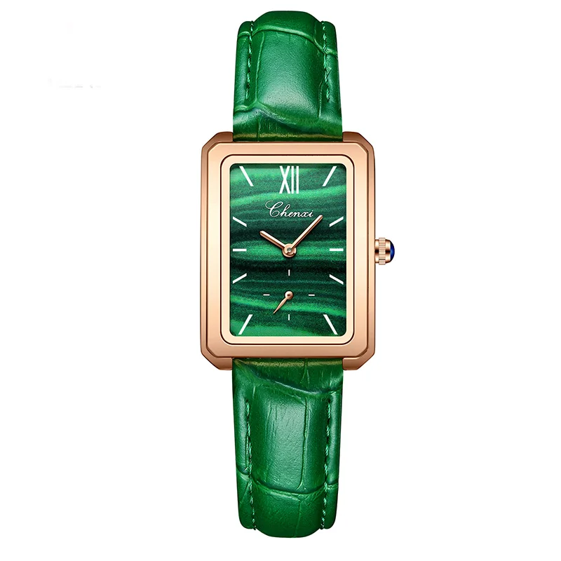 

Hot product small square watch ladies leather fashion waterproof malachite pattern watch female small green watch, Many colors are available