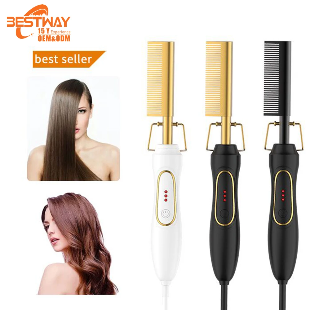 

Irons Digital Ceramic Professional Cream Flat Tool Straightening Hot Comb 500 Degrees Steam Hair Straightener, Black,gold