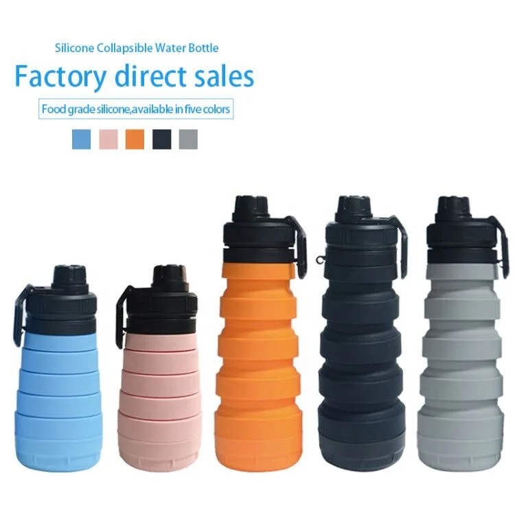 

Customized logo 750ML BPA Free Portable Leak Proof Sport Collapsible Silicone Foldable Water Bottle with Storage, Customized color