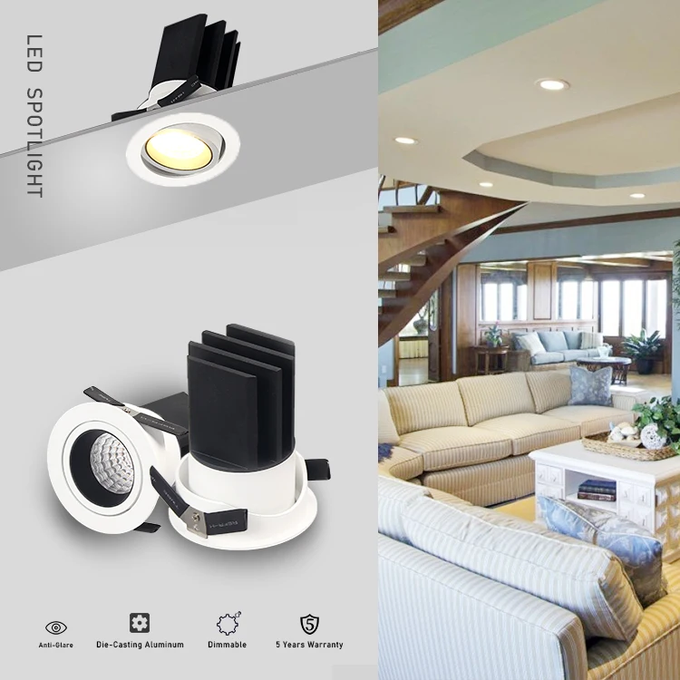 Anti dazzle aluminum COB embed 5w/7w/9w/12w led mini downlight Stable and safe down light for home hotel