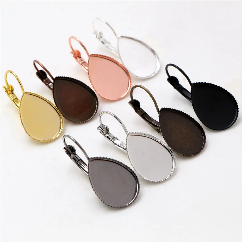 

10pcs/lot 10x14mm 13x18mm 18x25mm 8 Colors Drop Style French Lever Back Earrings Blank/BaseFit Drop Cabochons Earrings Bezel