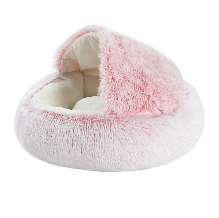 

New Plush Anti-slip Cat House Crystal Plush Warm Round Pet Nest Deep Sleep Small Animals Dog Bed, Multi colors