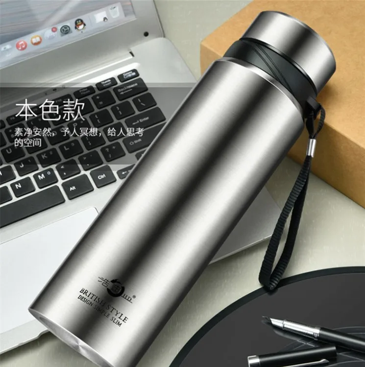 

1200ml large capacity intelligent business straight cup sling with cover simple 304 stainless steel heat preservation water cup