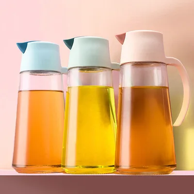 

New Wholesale Automatic Opening Closing Oil Can Kitchen Glass Bottle Leak stop Soy Sauce Set Vinegar Seasoning Glass Storage Jar, Customized color
