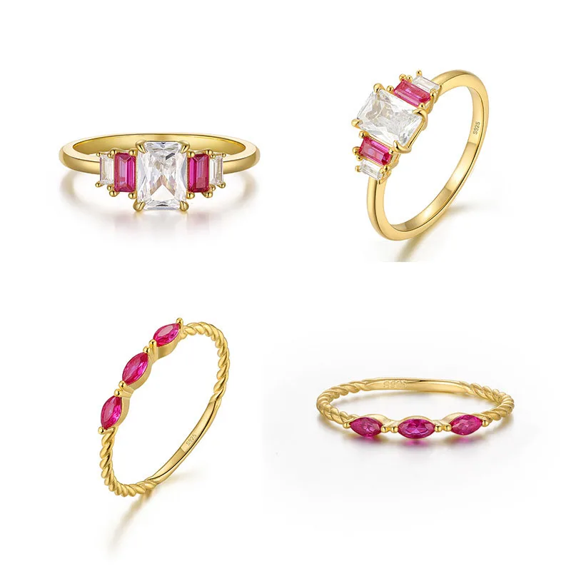 

Wholesale Prices Silver Championship Wedding Couple Set Pink Horse Eye Shaped Twist Gold Rings