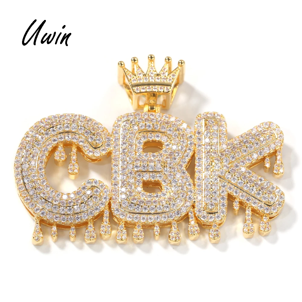 

Iced Out Water Drip Initial Crown Letter Pendant Gold Chain Necklace Men Hip Hop Custom Name Charm Jewelry Wholesale Gifts