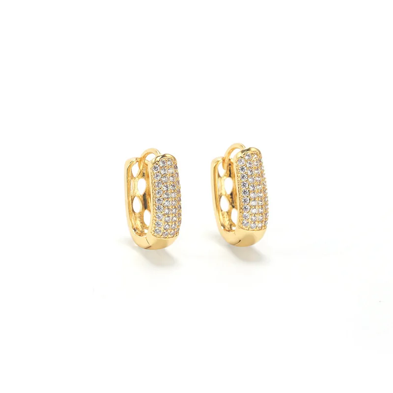 

women fine jewelry 18k gold plated huggie hoop zircon earrings