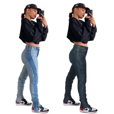 

2021 New Arrivals Women Patchwork Jeans High Waist Stacked Pants Women's Trousers Jeans for Ladies