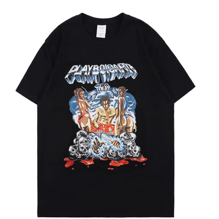 

Cheap Crew Neck Men Cotton Printing Hip Hop T shirt, Black/white