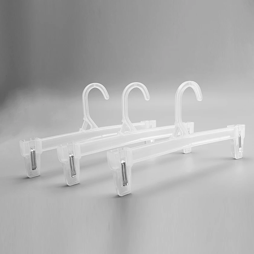 

Transparent plastic bottom pant hanger with clip, Clear or customized