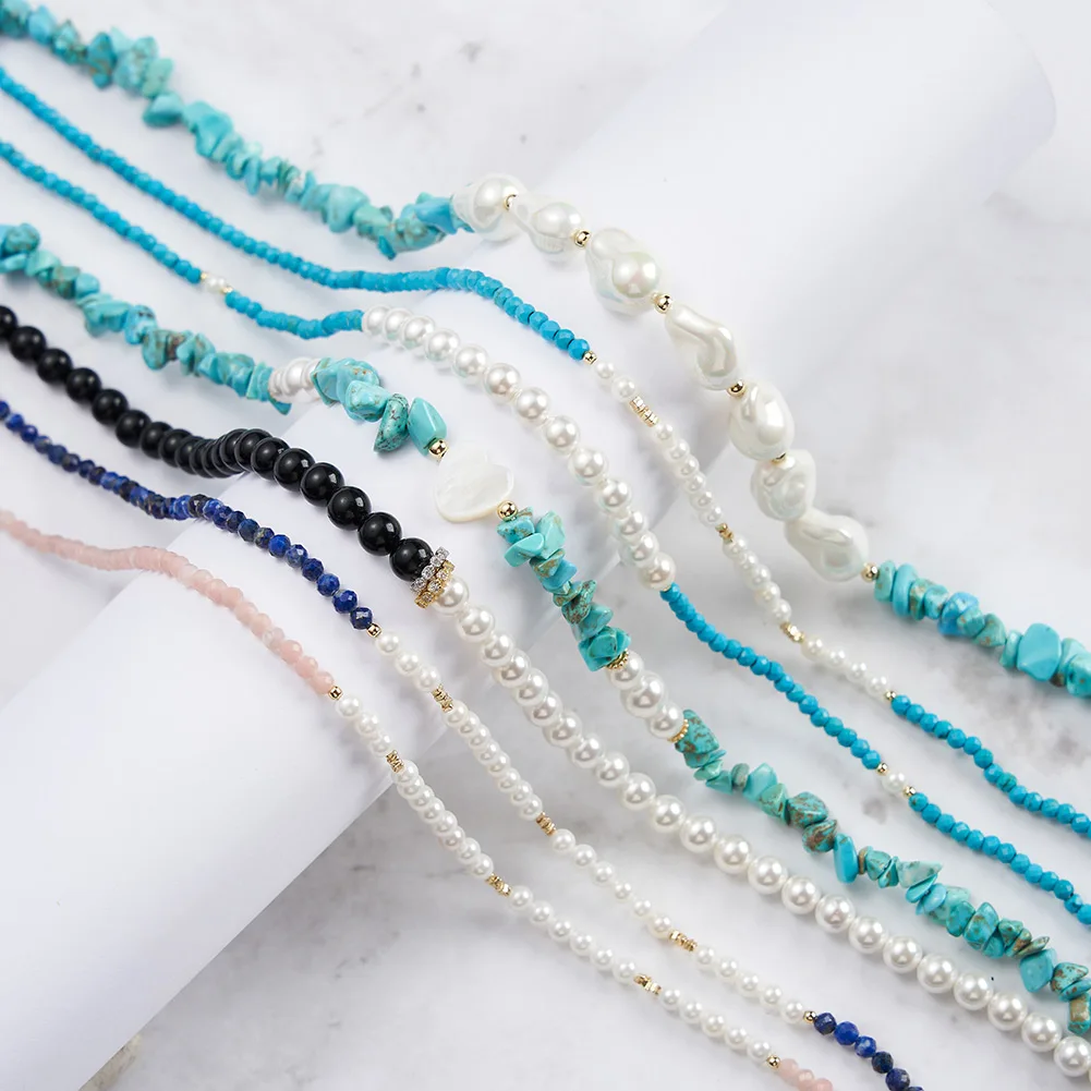 RINNTIN GMN Natural Stone Necklaces Bohemian Turquoise Fashion Colar Women's Necklace Handmade Beaded Necklace