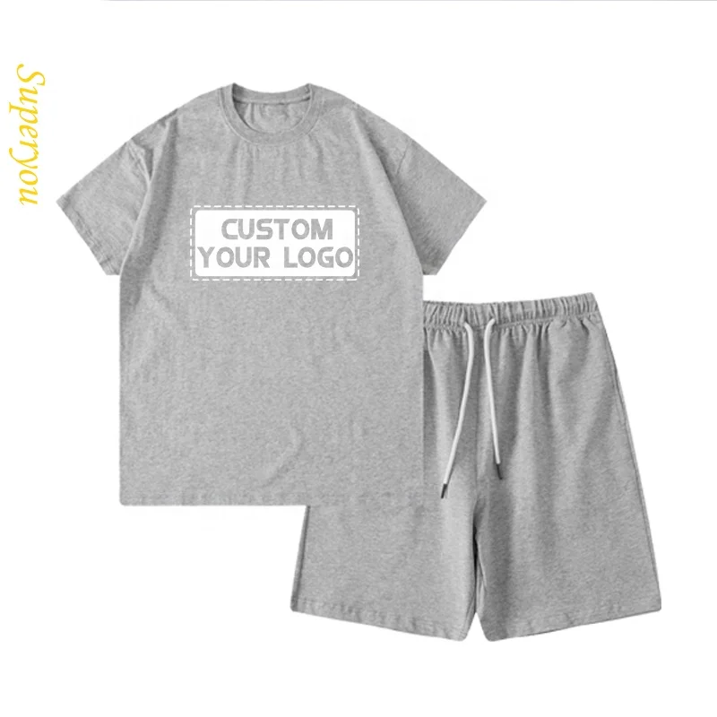 

2022 Summer style Solid Printing Trend kid's Street Fashion Casual Shorts 2pc Set 100 Cotton T-Shirt Sets