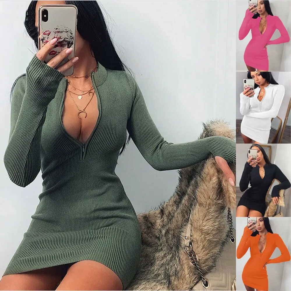 

Fall Winter Woman Dresses New Arrivals 2022 Long Sleeve Mini Skirt Discount Sweater Sexy Bodycon Dress, 10 colors