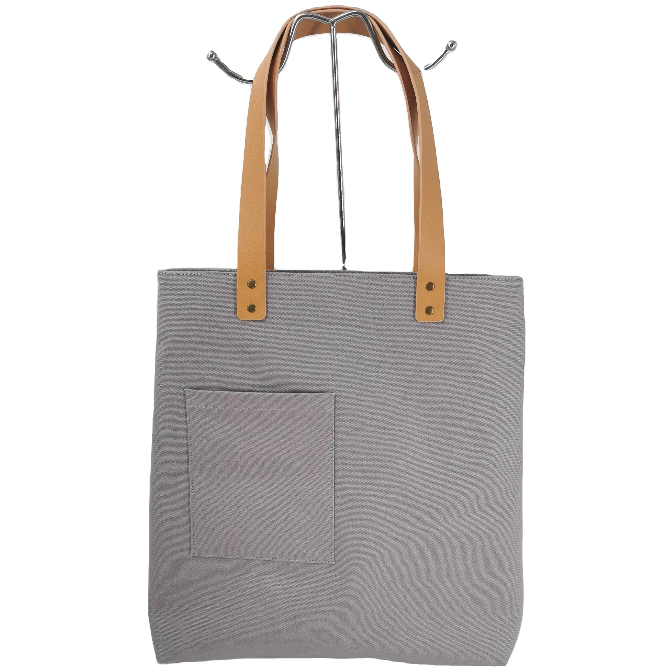 

BSCI factory customized RPET fabric original cotton canvas tote with vegan leather handle