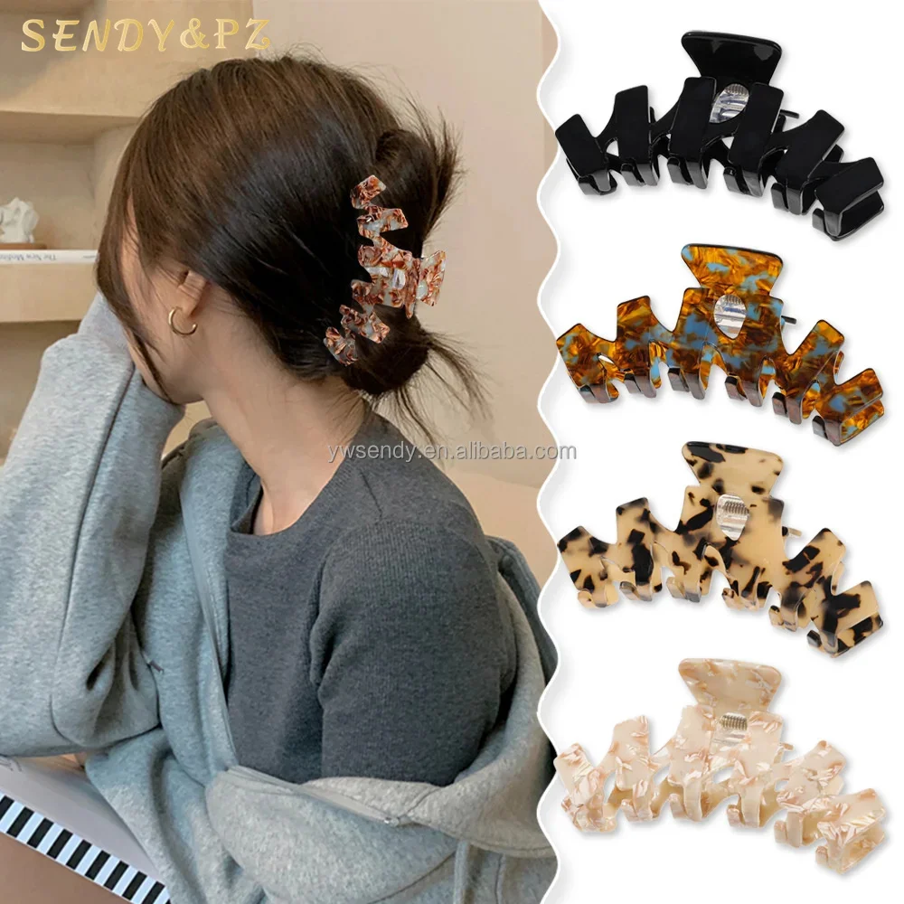 

Hot selling retro amber hair clips 10.5cm large wavy Acetate hair claw clips Fashion girl hair accessories wholesale