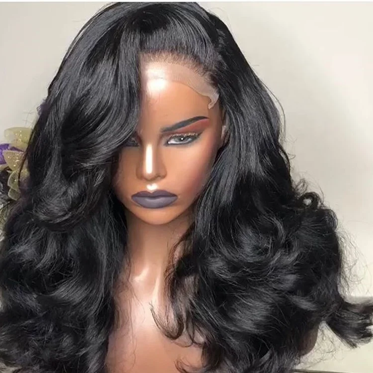 

Preplucked Full Lace Wigs Virgin Hair Wig Adhesive Glue Double Drawn Wigs For Dark Skin Lady Baby Hair