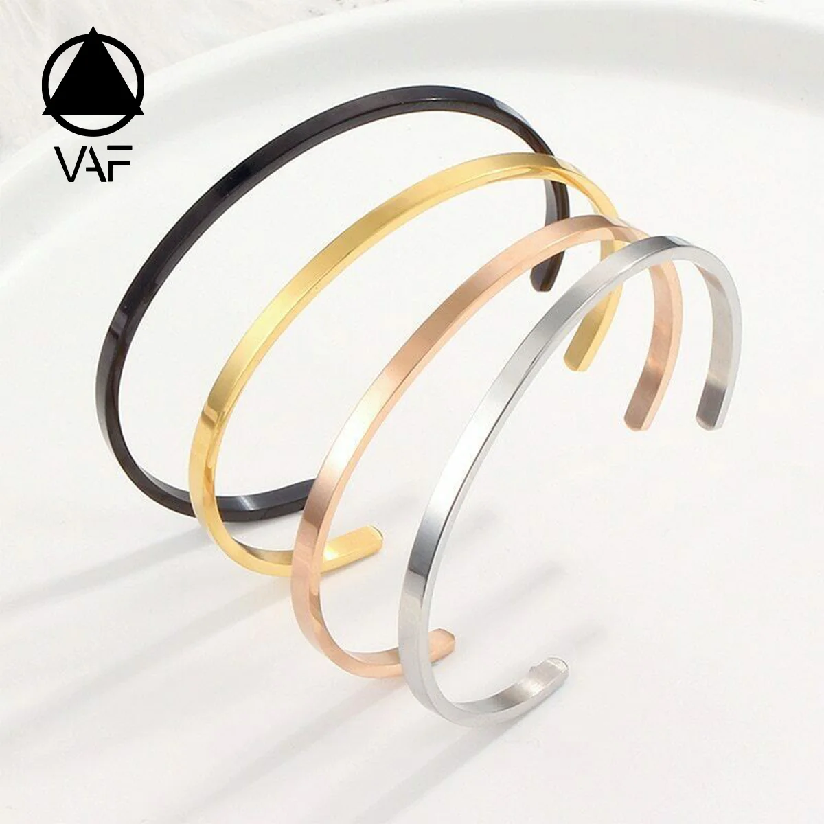 VAF High Polish Thin C Shape Cuff Bangle Bracelet Basic Models Stainless Steel Open Couple Bracelets
